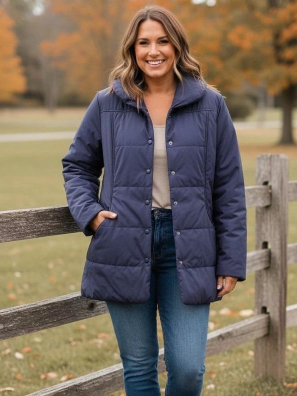 L.L. BEAN Quilted Puffer Coat Navy Blue Women’s Size XL